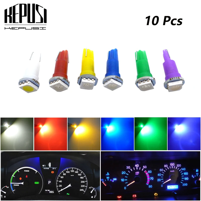

10pcs T5 led 17 37 73 74 SMD 5050 Auto LED Lamp Car Dashboard Instrument Light Bulb 12V white blue red yellow green purple