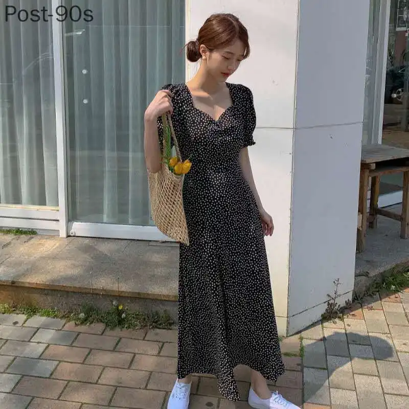 

Женское платье большого размера, корейская мода, новинка, одежда, винтажные платья на шнуровке с квадратным вырезом, приталенные платья с пр...