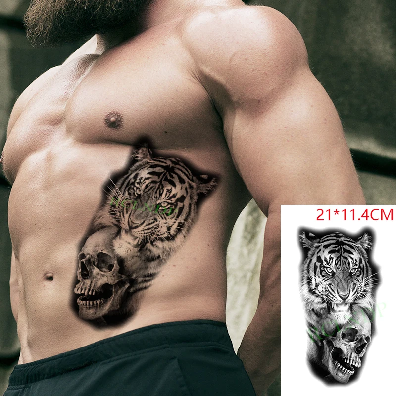 

Waterproof Temporary Tattoo Stickers Lion Gothic Skull bone Fake Tatto Flash Tatoo Arm Back Leg Body Art for Women Men