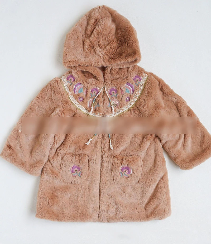 Детская куртка 2019 Lou & M брендовая новая зимняя бархатная для девочек с цветочной