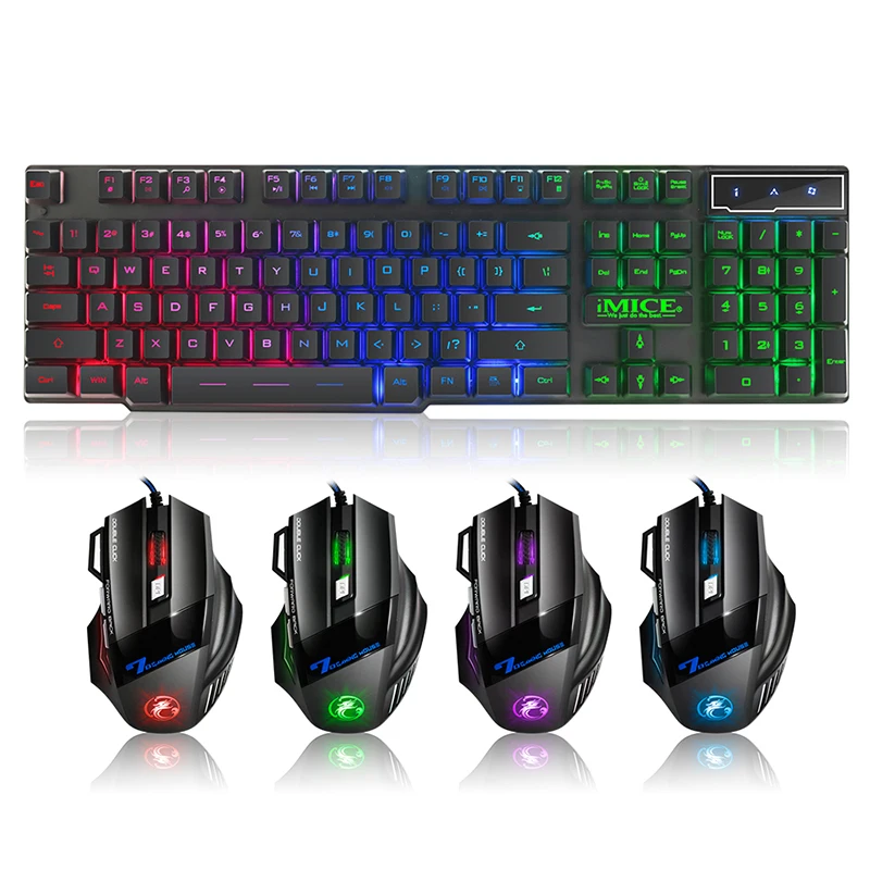 Игровая клавиатура и мышь набор красочная RGB с подсветкой игровая 104 клавиши USB