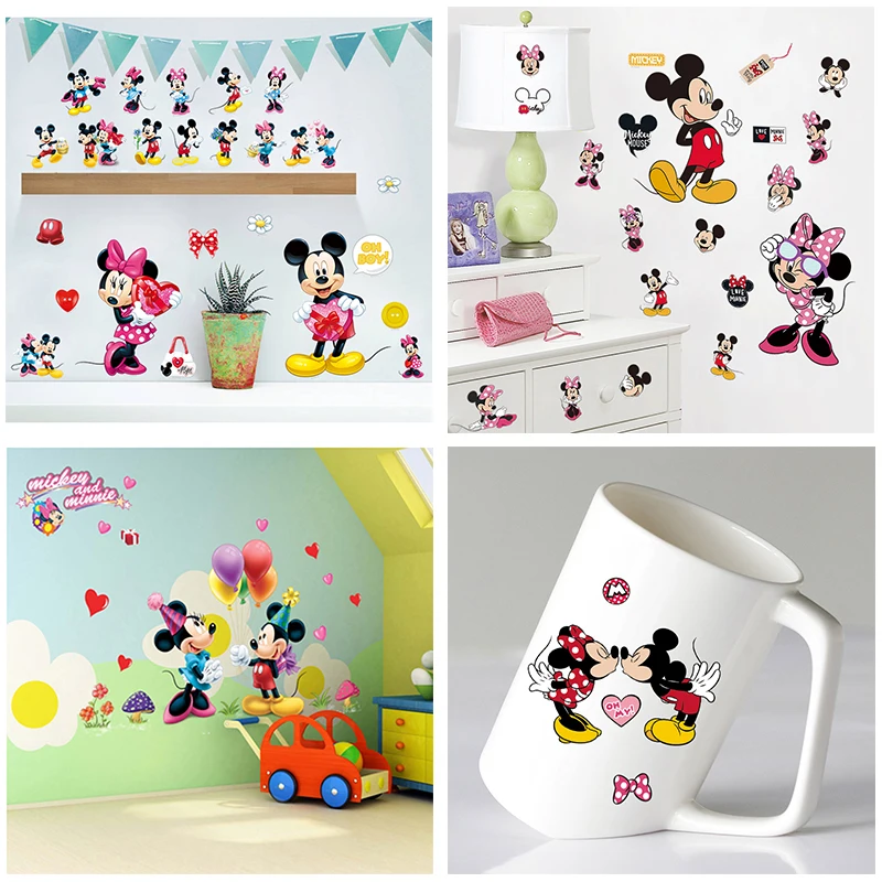 

Hot Cartoon Mickey Minnie Wall Stickers For Kids Room Bedroom Wall Decoration Movie Posters Door Sticker Gifts for kids PVC