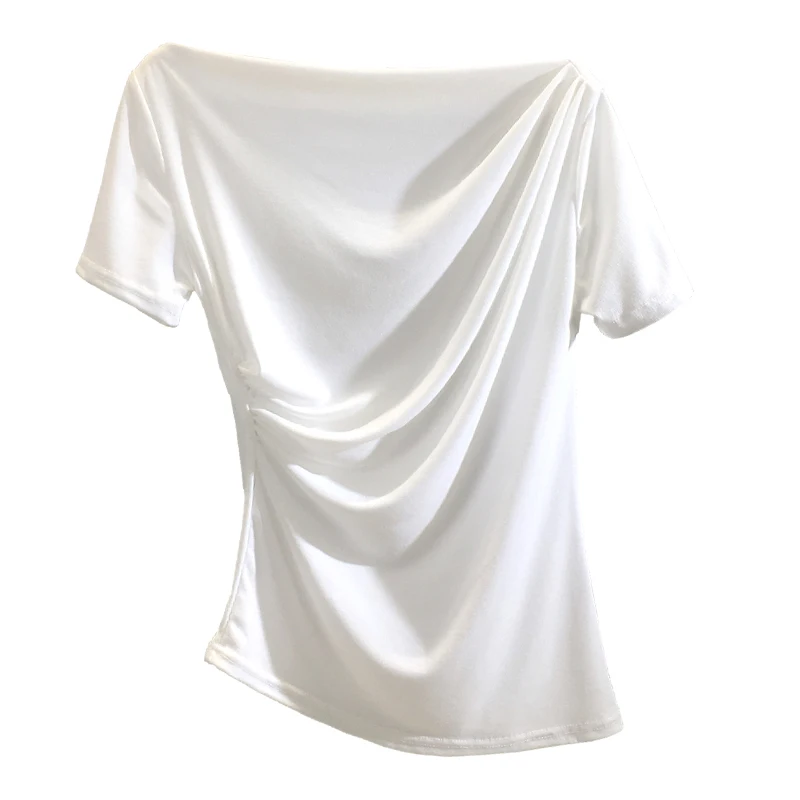 

Solid White Women T-shirts 2021 Summer New O-neck Short-sleeved Slim Office Lady Elegant Pulls Tops Tees Top Quality