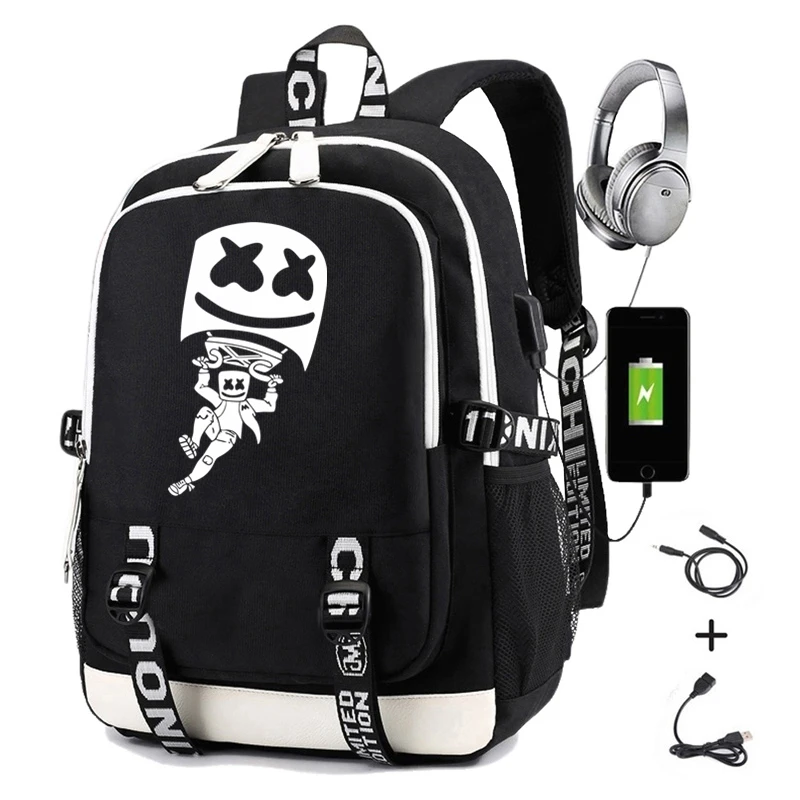 Black 06 DJ Mello рюкзак для студентов, школьная сумка, рюкзак с забавным принтом с Usb зарядкой, мужской рюкзак для путешествий для ноутбука - Цвет: Black 06