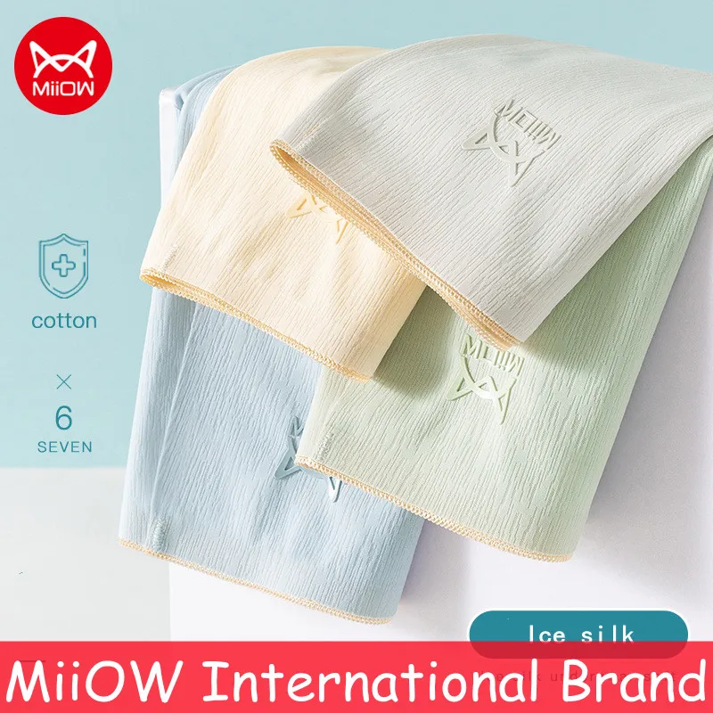 

MiiOW High-waist Underwear Women Ice Silk Seamless Cotton Antibacterial Crotch Briefs Summer Thin Breathable Ladies Panties 3pcs