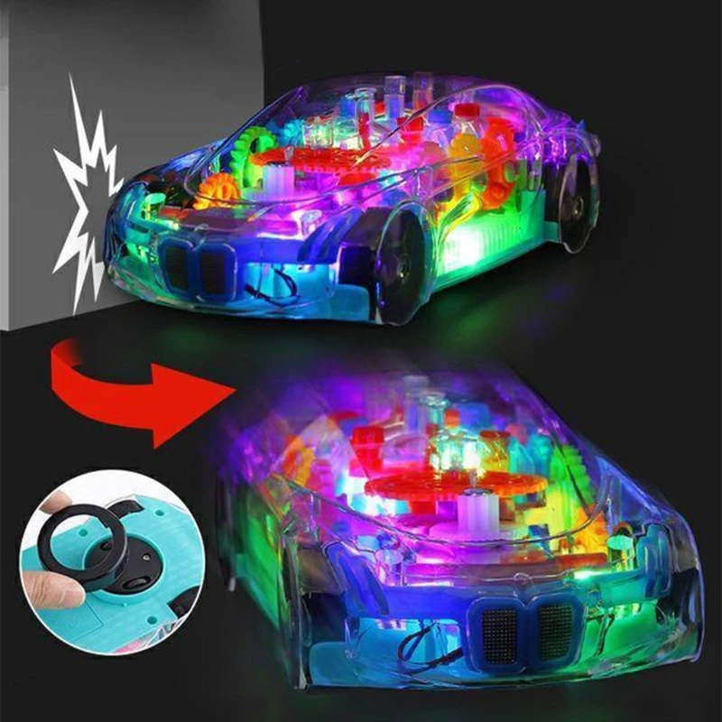 

Electric Toy Car Universal Gear Mechanical Concept Colorful Light Music Cartoon Transparent Toy Car