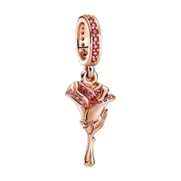 pink crystal zircon rose pendant fit original pandora charms bracelet female rose flower beads diy fine jewelry for women dangle