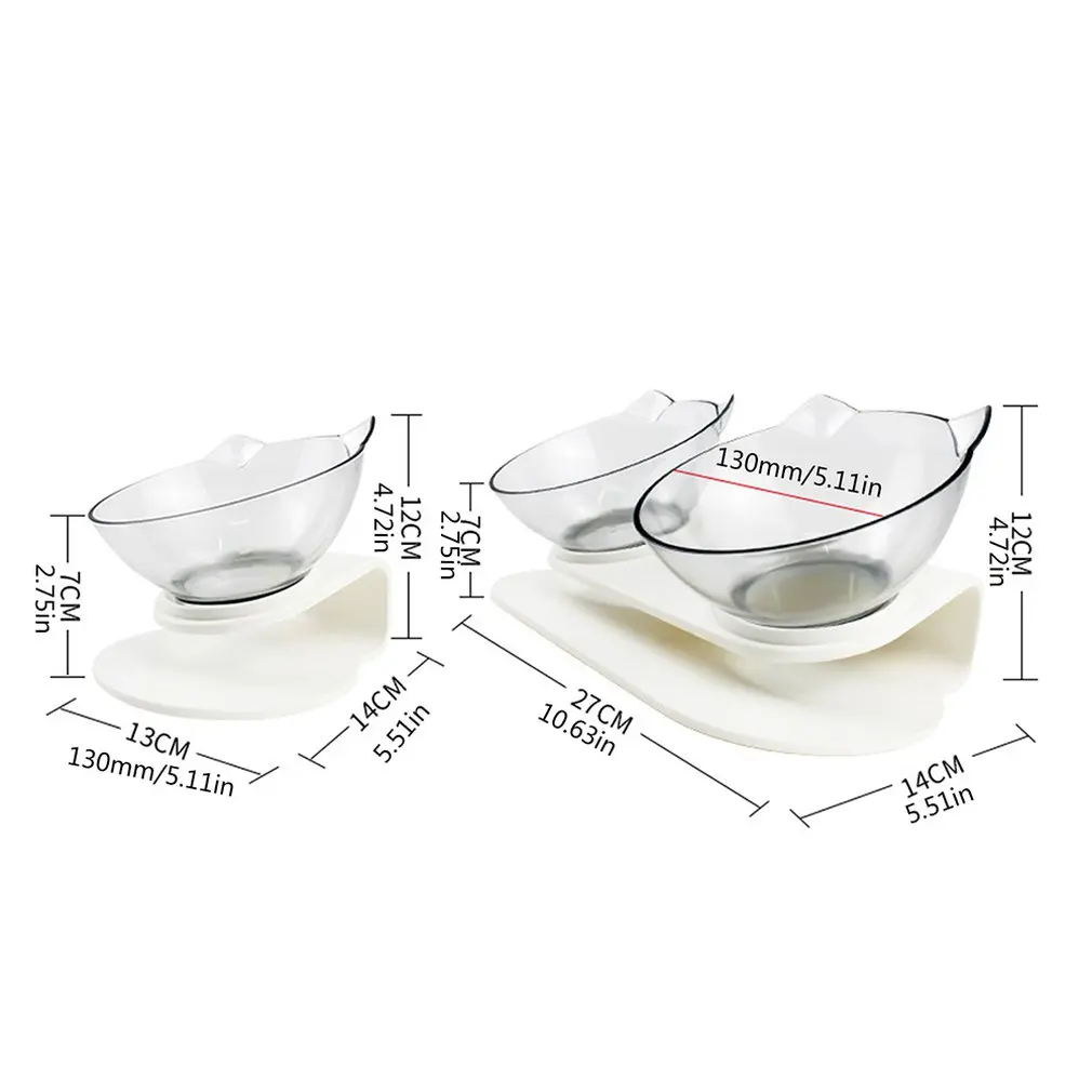 

HOT Cat Bowls With Stand Pet Feeder Double Food Diner Bowl Set Perfect For Cats Ultra Small Oblique Pet Bowl-Transparent