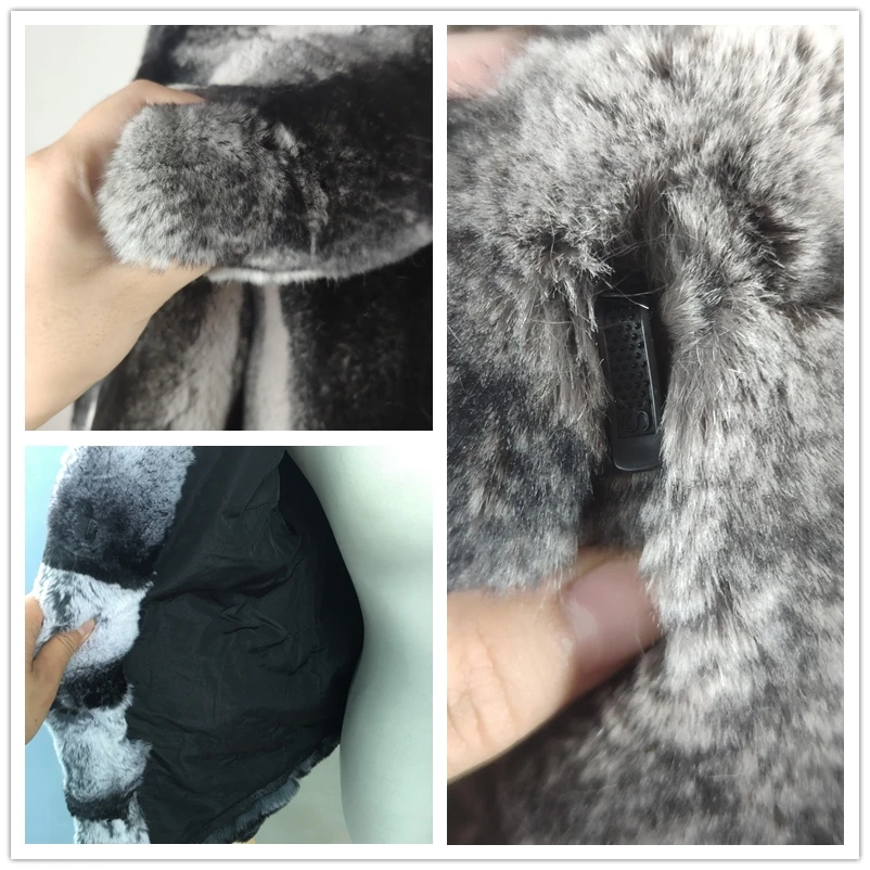 

FARSARCA 2020 Natural Real Rex Rabbit Fur Coat Hooded Stripe Long Style Leisure Female Coats Genuine Fur Ladies Outwear Jackets