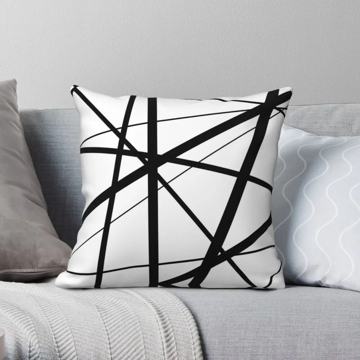 

Black And White Geometric Lines Square Pillowcase Polyester Velvet Linen Printed Zipper Decorative Throw Pillow Case Car 45x45