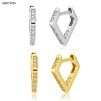 andywen 925 sterling silver rhombus triangle zircon cz crystal huggies hoops 2020 piercing luxury pendiente jewelry rock punk