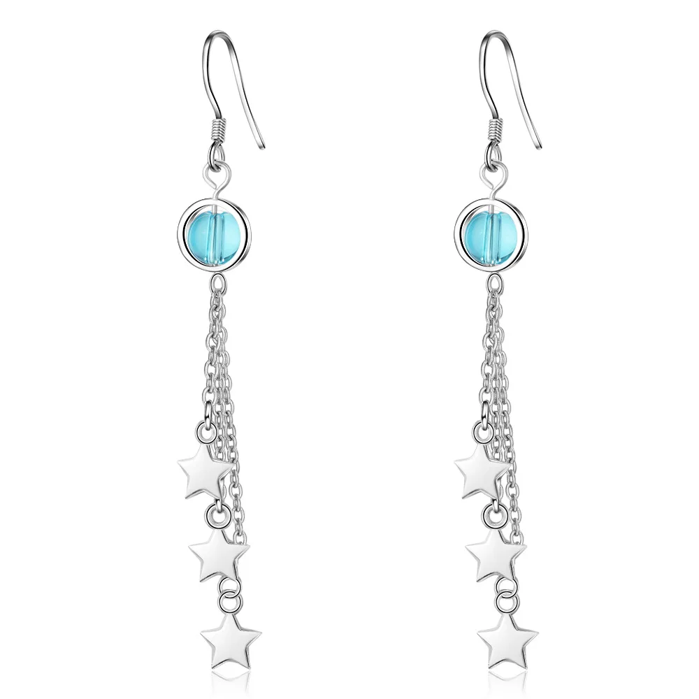 

Женские Висячие серьги из стерлингового серебра 925 пробы с кисточкой и звездой, ювелирные изделия в подарок, синие Кристальные шарики, женск...