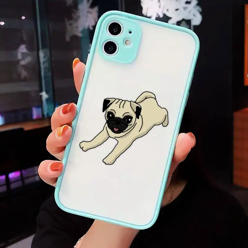 

Cute Cartoon Pug Animal Yoga Phone Case matte transparent For iphone 7 8 11 12 plus mini x xs xr pro max cover