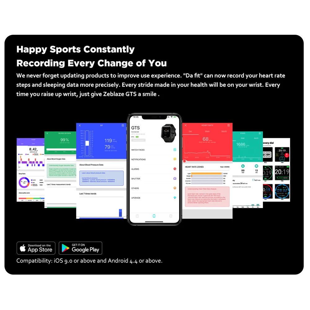 

New Zeblaze GTS Receive/Make Calls Smartwatch IP67 Waterproof 1.54 inch IPS Color Touch Screen Heart Rate Monitor Smart Watch