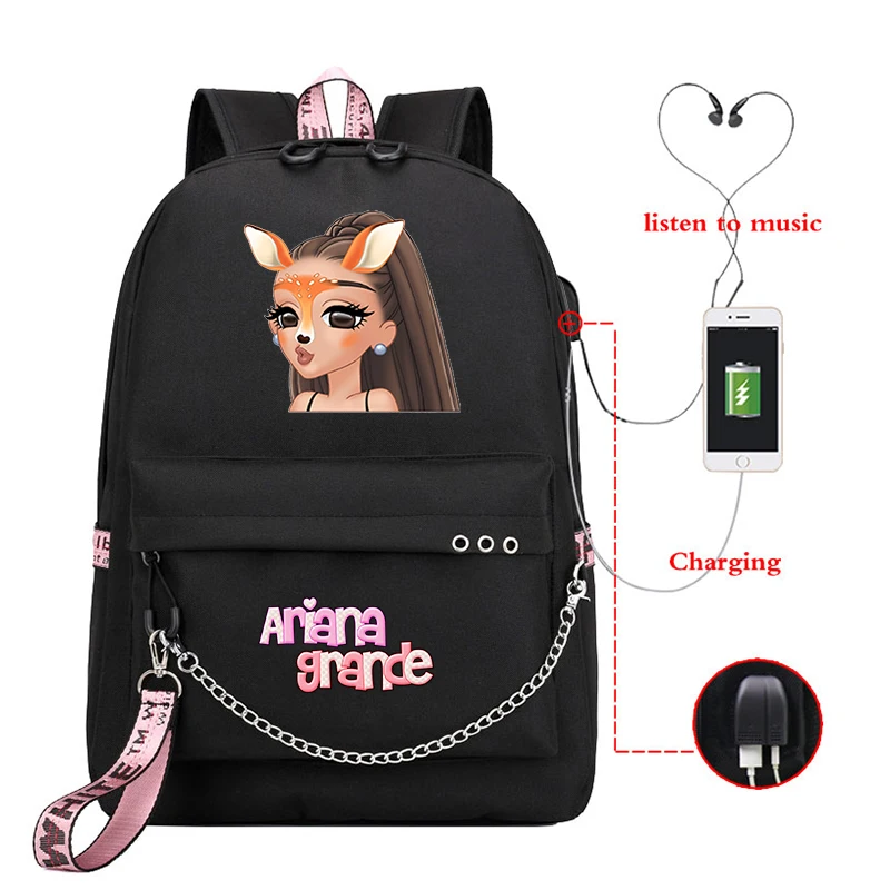 

Рюкзак Ariana Grande для ноутбука, сумка для книг с Usb-зарядкой для пеших прогулок, школьные ранцы для девочек-подростков