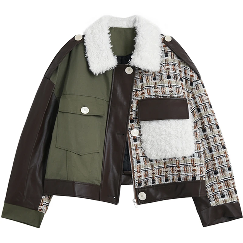 

Твидовое теплое пальто армейского зеленого цвета с хлопковой подкладкой, женские свободные парки с длинным рукавом, модная новинка, Осень-з...