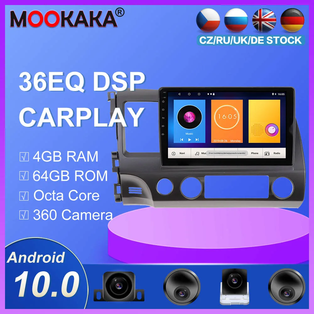 Автомобильный мультимедийный проигрыватель на Android 10 0 4G GPS для Honda Civic 2006 2007 2008 2011