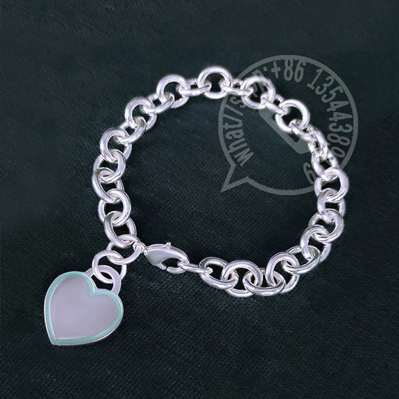 

Original 1:1 Sterling Silver Tif Bracelet High Quality Blue Enamel Heart Bracelet Ladies Wedding Anniversary Luxury Jewelry Gift