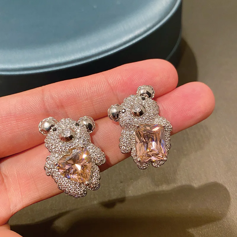 Gem Bear Balloon Pink Diamond Love Confession Ear Studs