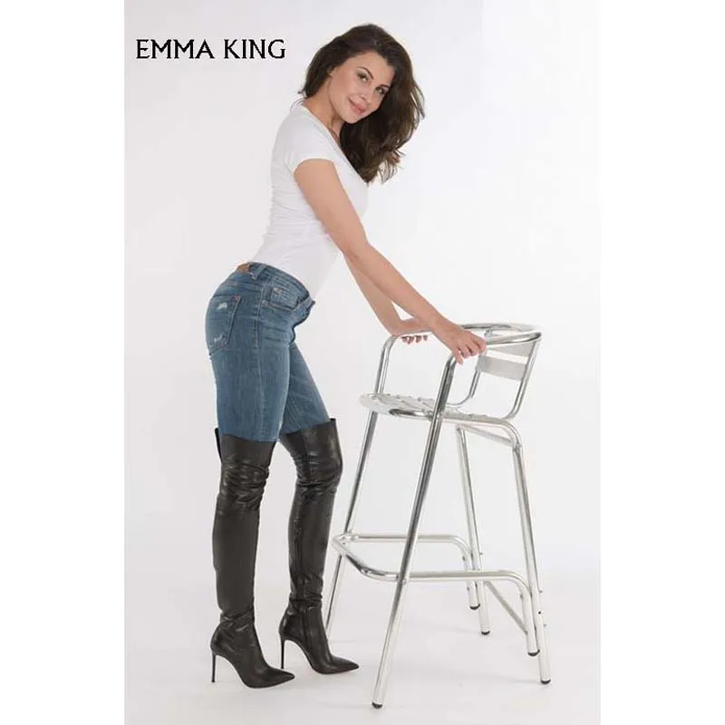 Новинка высокие сапоги трубы Женские Сапоги выше колена из искусственной кожи с