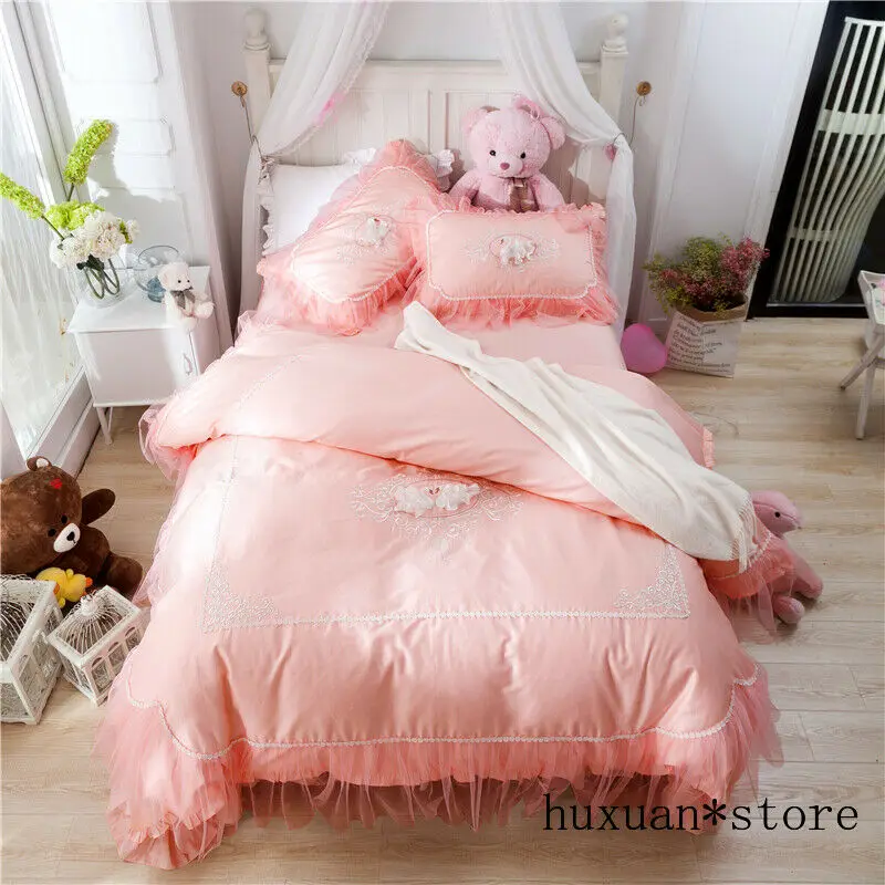 

Egypt Cotton Graceful Bedding Set Lace Duvet Cover Bed Sheet Queen King Size