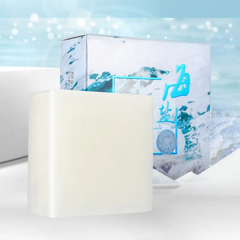 Handmade Sea Salt Soap Cleaner Removal Pimple Pores Acne Treatment Goat Milk Moisturizing Whitening Face Care Wash Soap and Bag