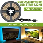 Светодиодная водонепроницаемая лента, гибкая лампа с USB, 5 В, 50 см, 1 м, 2 м, 3 м, 4 м, 5 м, используется для украшения шкафа, телевизора