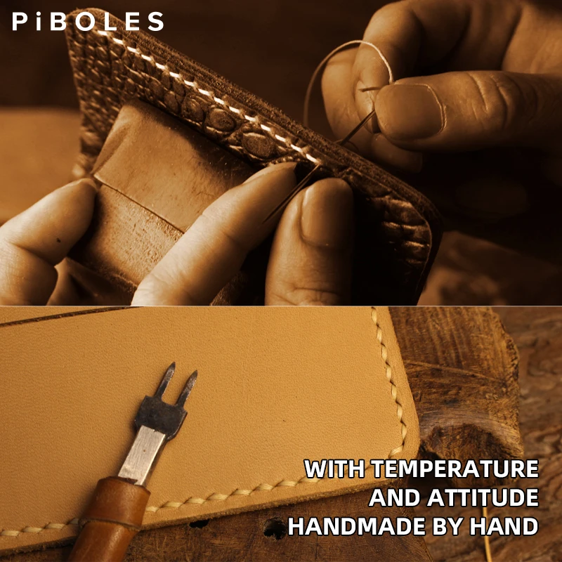 Retro Genuine Leather Short Wallet For Men Handmade Crocodile Pattern Credit Card Slot Money Clip Bifold Male Wallets