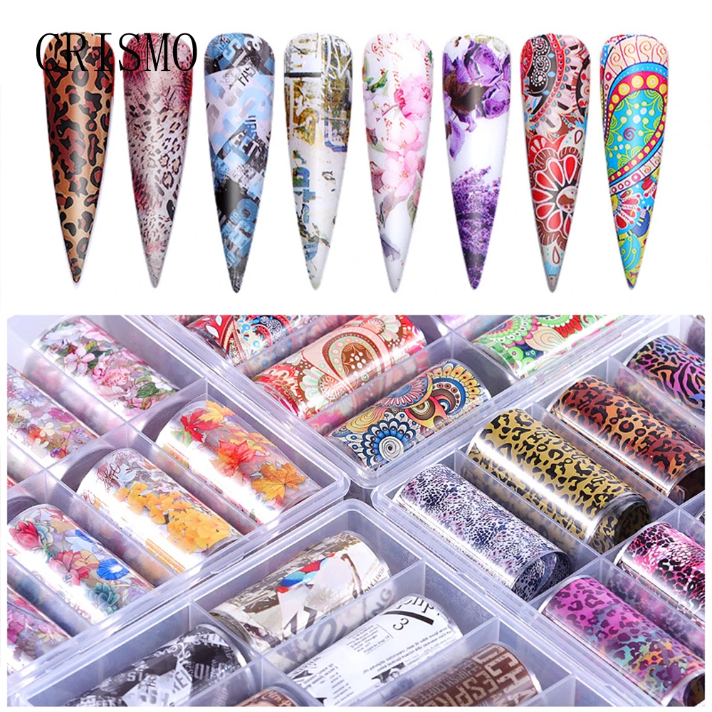 

CRISMO Colorful Flowers Nails Stickers Foil Transfer Starry Sky Summer Sliders For Manicure DIY Nail Art Decoration Accessories