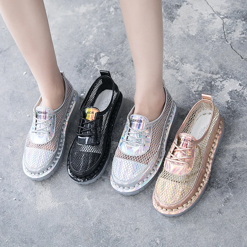 

Hot Women Shoes 2020 Fashion Summer Casual White Shoes Cutouts Lace Canvas Hollow Breathable Platform Flat Shoes Woman Sneakers