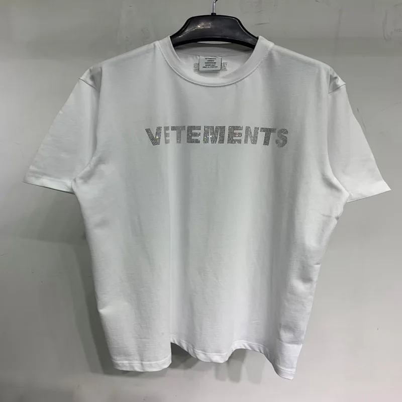 

Vetements T-shirt Diamond Mosaic Logo Tee 2021 Summer Men Women 1:1Flash drilling Black White VTM Tops Tee VETEMENTS T shirts