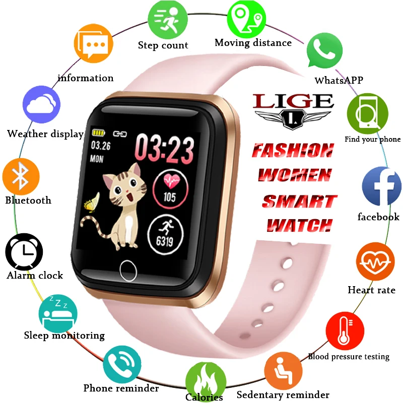 

SHAC Women Smart Watch Sports Smart Bracelet IP67 Waterproof Watch Pedometer Heart Rate Monitor LED color screen for Android ios