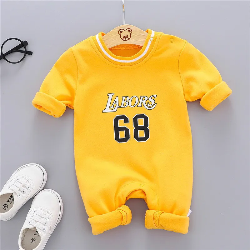 New autumn and winter new long-sleeved warm clothes for newborns baby one-piece romper infant full-print sportswear |