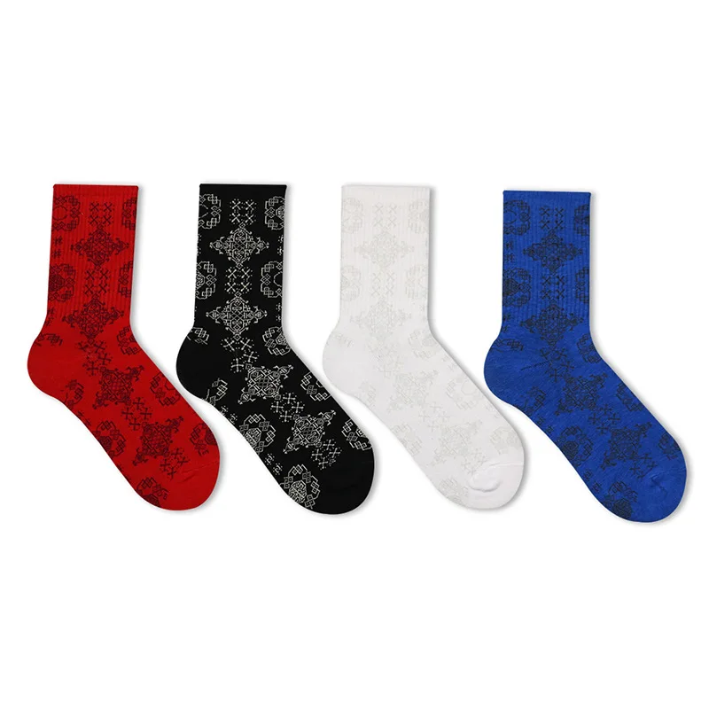 4Pcs Cool Long Socks For Man Hip Hop Breathable Men's White Black Cotton Funny Sports Socks With Pattern New Year Gifts For Men