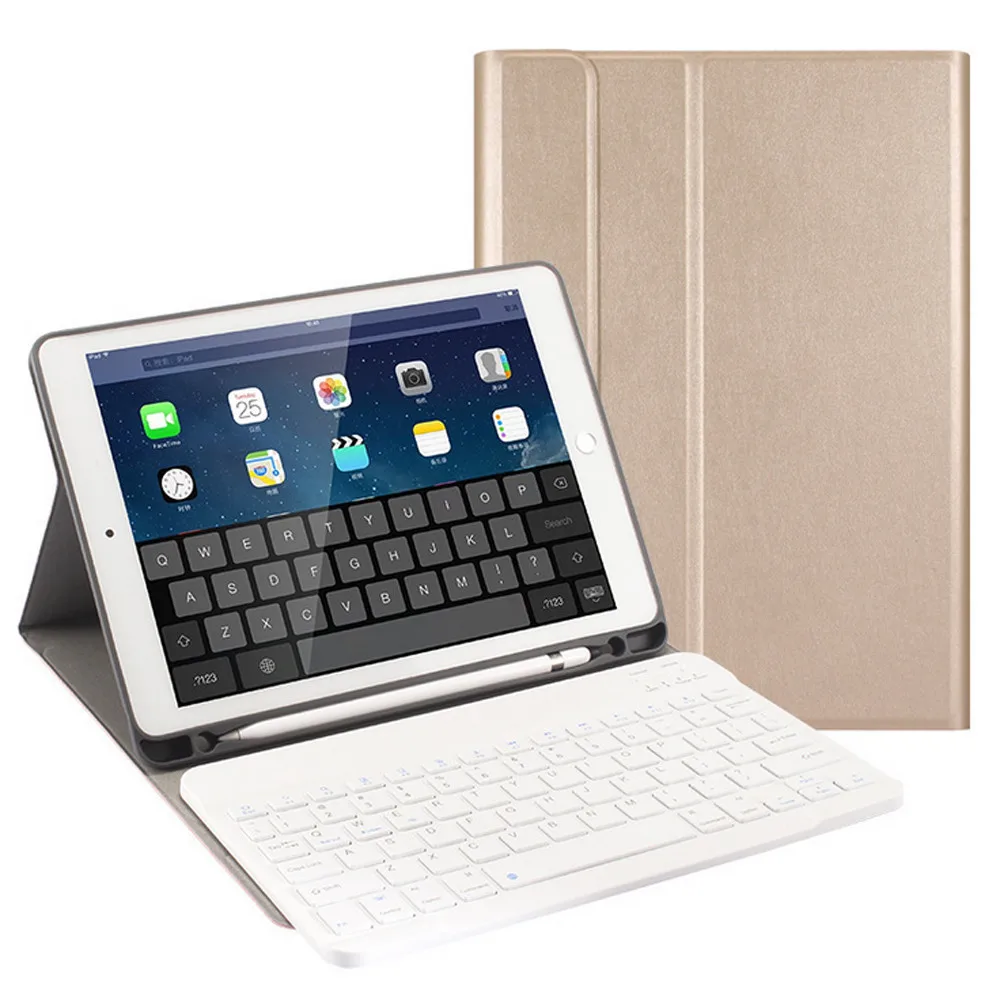 Портативный съемный кожаный чехол с Bluetooth клавиатурой подсветкой и держателем
