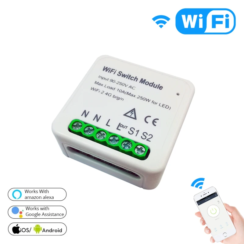 

Concealed Smart Switch Smart Life/Tuya APP 1/2 Way 95-250V WiFi Switch Module With Rail bracket Work With Alexa Google Home
