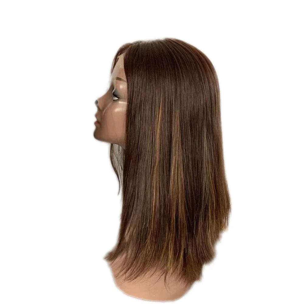 

Kosher Sheitels #4/#8 Highlights Same Length Natural Silk Top European Virgin Human Hair Jewish Wig Silky Straight Thick End