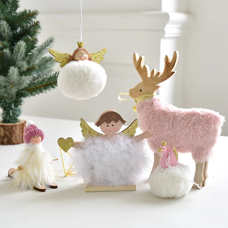 

Рождественская кукла для пожилых, лось, сани, настольное украшение, INS, девочка, сердце, розовый ангел, лебедь, украшение, Маленькая подвеска, ...