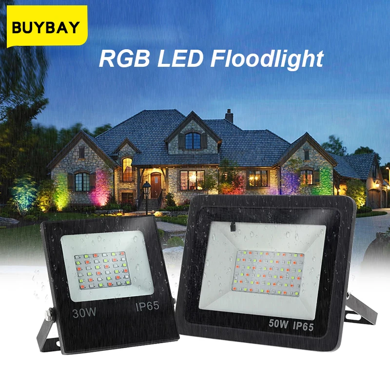 

RGB LED Flood Light 220V 10W 30W 50W Outdoor Spotlight Wall Lamp Reflector IP65 Waterproof Garden Landscape Lighting Floodlights