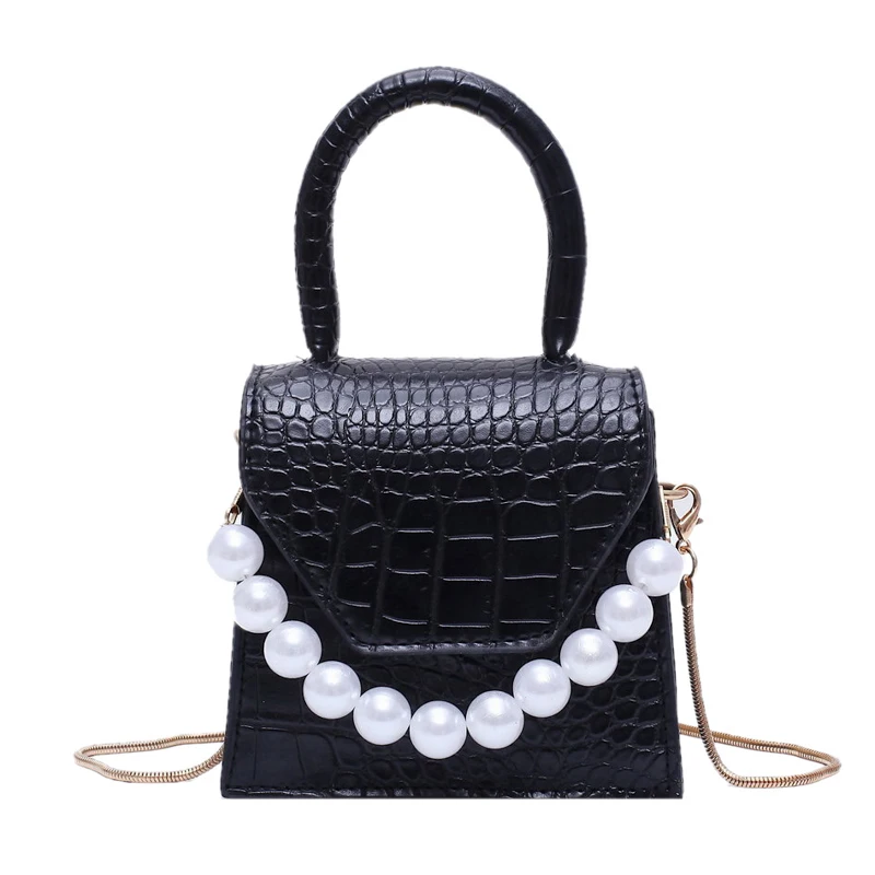 

Модная маленькая сумка высокого класса, простая сумка через плечо с каменным узором, маленькая сумка на цепочке с жемчугом, мини-сумка