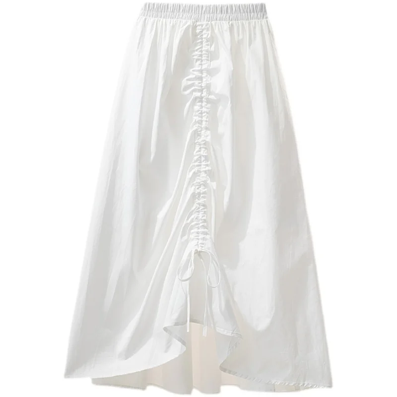 

Black,White Chic Summer Skirts Large Size Women Solid Color Drawstring Long Skirts Plus Size L-4XL