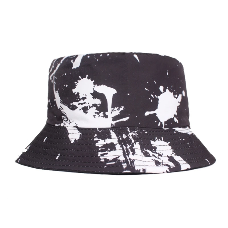 

Unisex Graffiti Tie-Dye Print Bucket Hat Hip Hop Reversible Panama Fisherman Cap