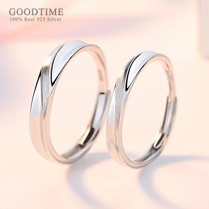 

Fashion Wedding Couple Rings 100% Real 925 Sterling Silver Rings Wedding Brushed Frosted Opening Jewelry Lover Anniversary Rings