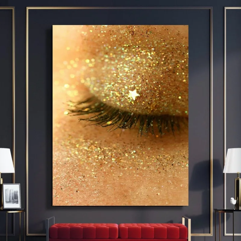 Модульные Hd принты картины золотые ресницы домашний декор звезда красивый