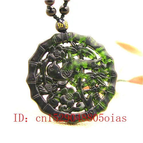 

Certified Chinese Natural Black Green Jade Birds Flower Pendant Necklace Charm Jewelry Double-sided Hollow Carved Amulet Gifts