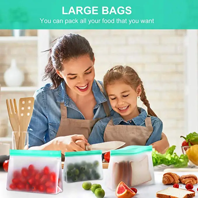 Многоразовые сумки для хранения продуктов Slicone легко уплотняются Ziplock сумка
