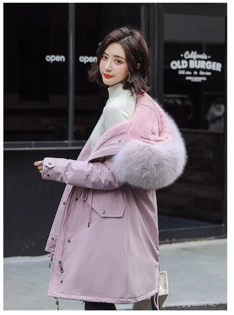 Abrigos Mujer Invierno2019 Длинная женская парка с меховым воротником Повседневная хлопковая стеганая куртка из овечьей шерсти женская верхняя одежда, парки R258