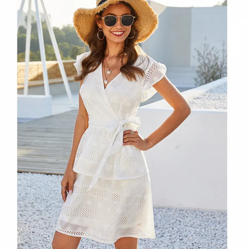 Женское платье с коротким рукавом белое Повседневное v-образным вырезом лето 2020 |