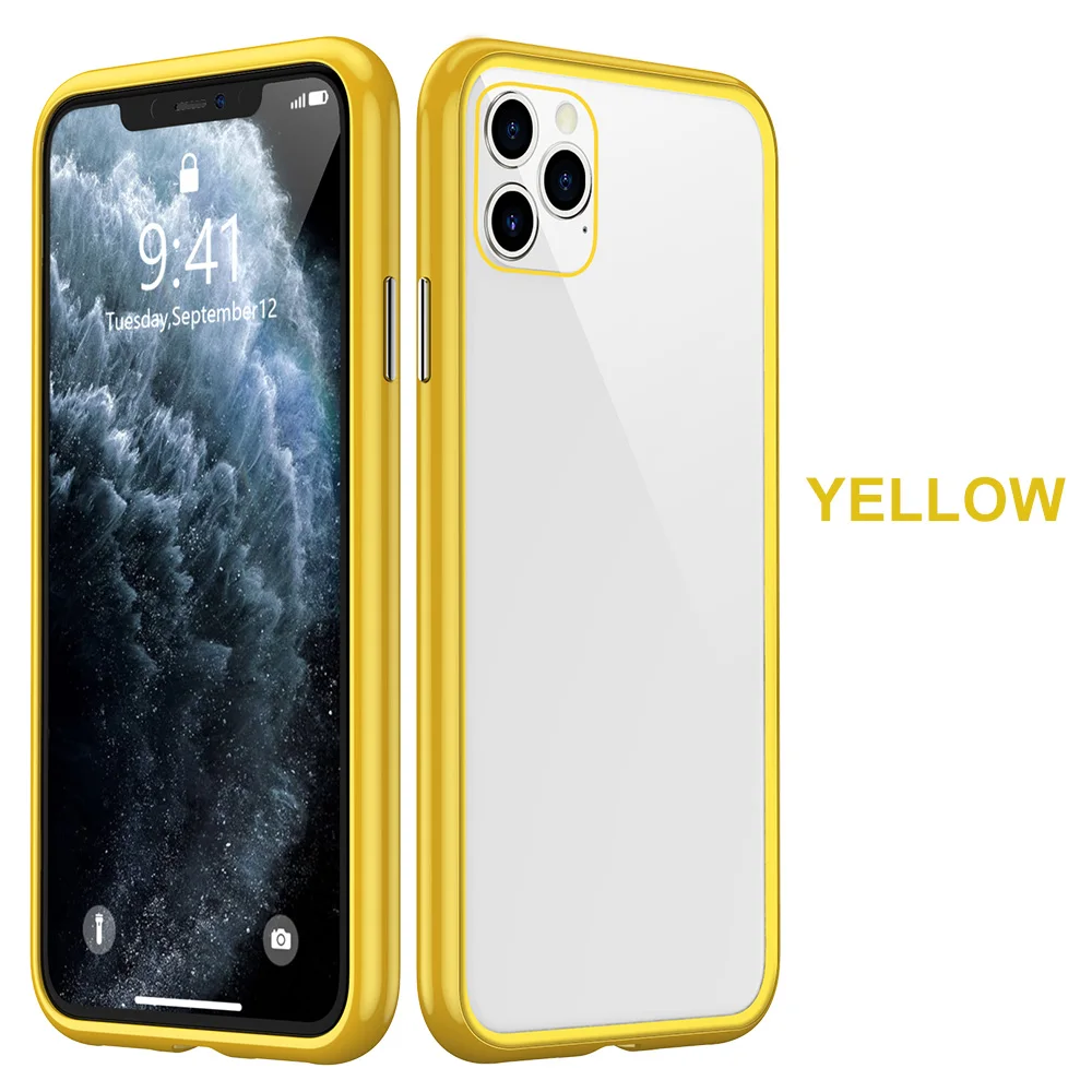 Мягкий Металлический магнитный чехол для телефона для iPhone 11 Pro XS Max XR X, мягкий ПК Жесткий чехол s для iPhone 8 7 Plus, крепкий цветной чехол Простой и стильный, легкий, роскошный чехол для мобильного телефона - Цвет: Цвет: желтый
