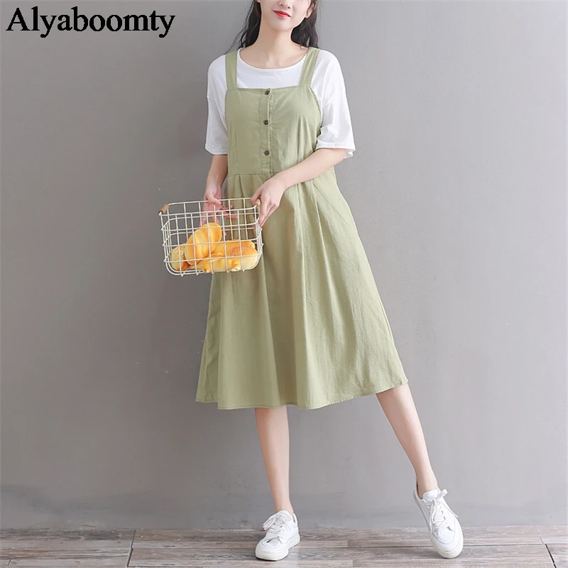 Женский сарафан в японском стиле преппи на бретелях элегантное милое хлопковое